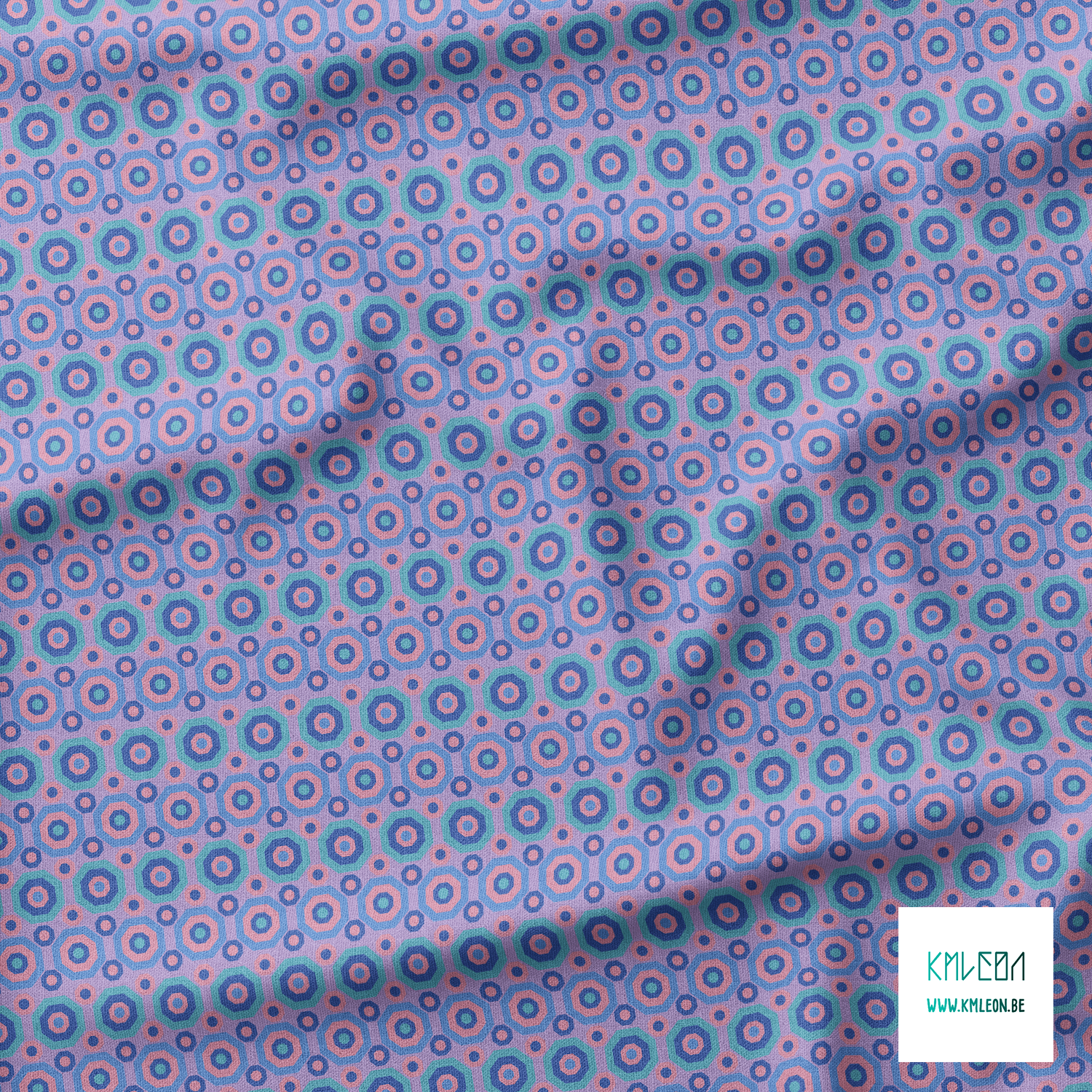 Retro octagons in blue, pink and teal fabric