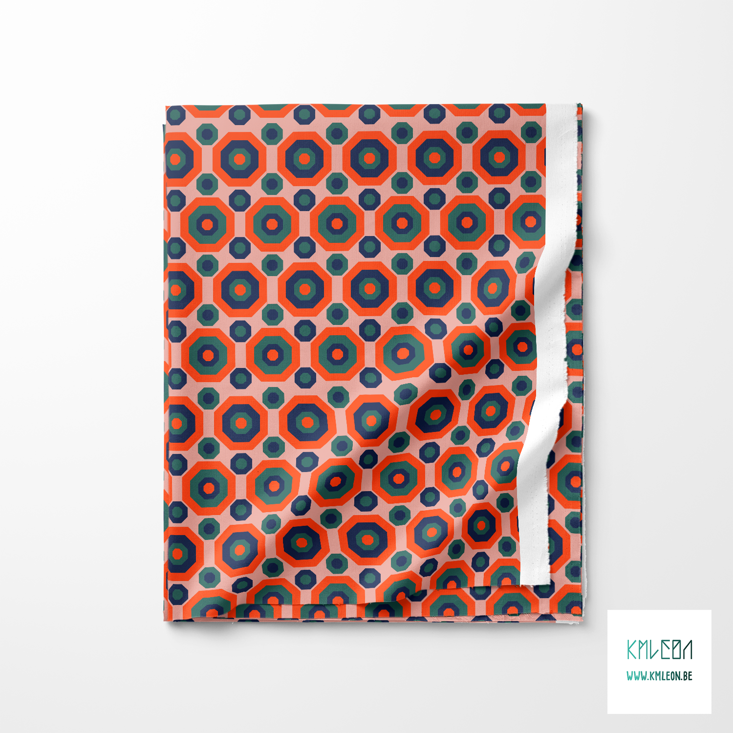 Retro achthoeken in oranje, groen en donkerblauw stof