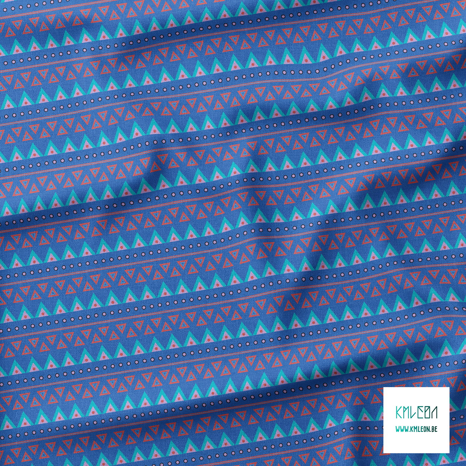 Purple, red, teal and black circles and triangles fabric