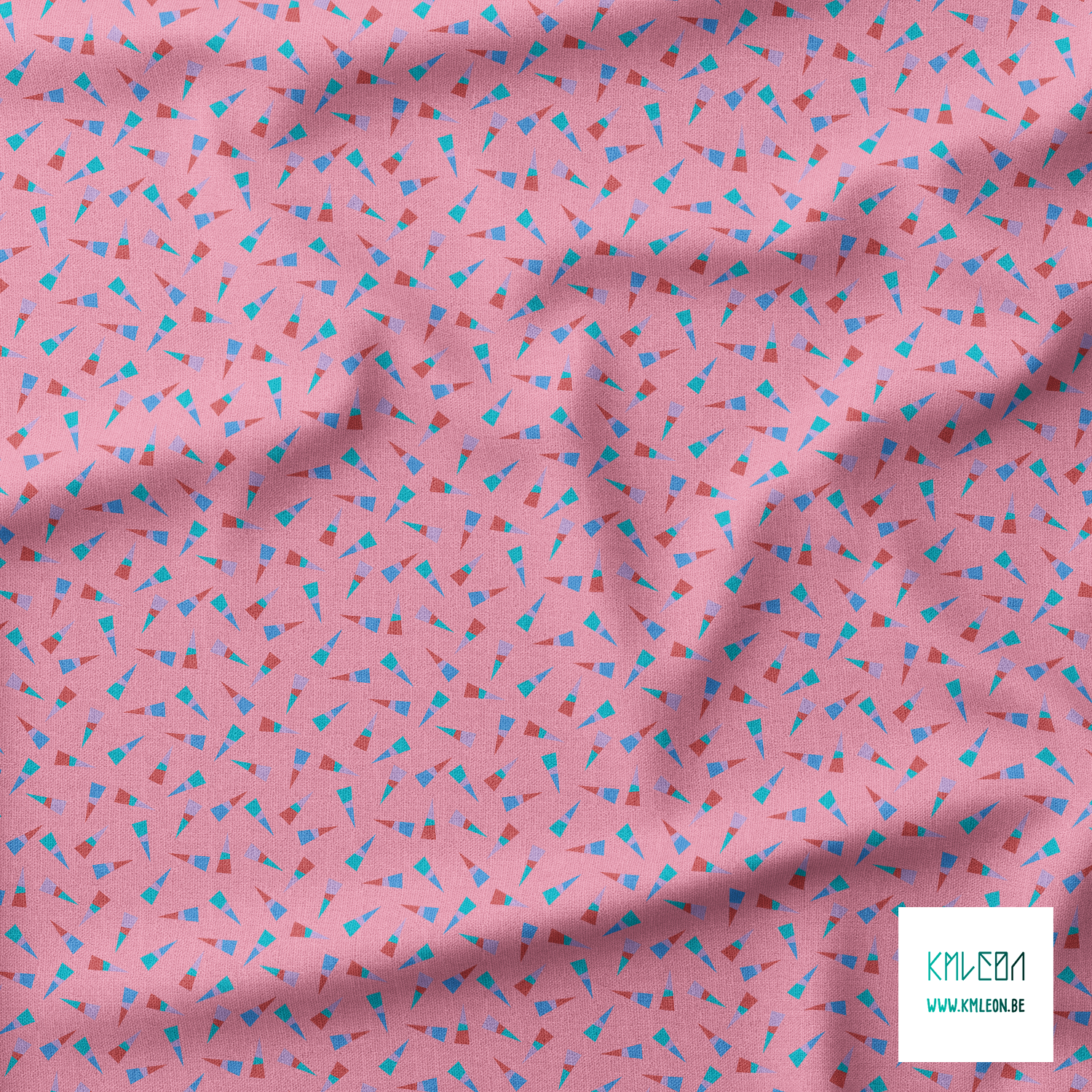 Blue, purple, teal and red triangles fabric