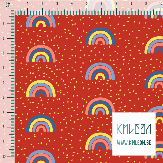 Yellow, blue and pink rainbows and dots fabric