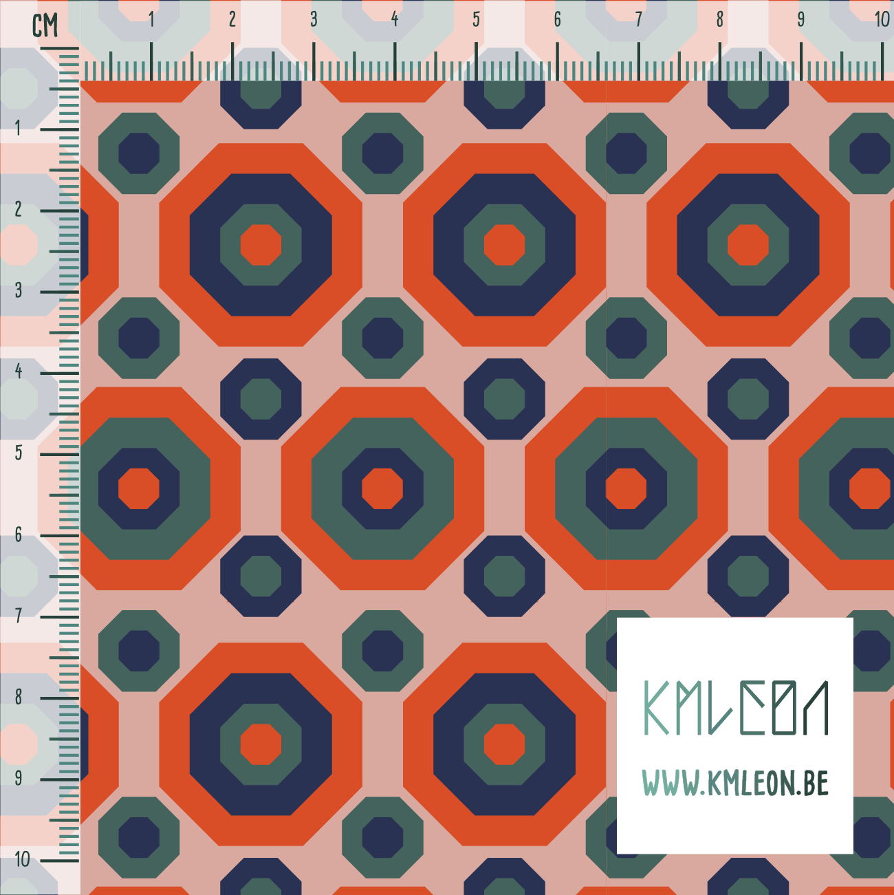 Retro achthoeken in oranje, groen en donkerblauw stof