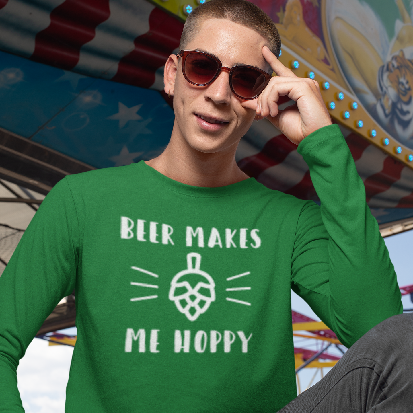 'Beer makes me hoppy' adult longsleeve shirt