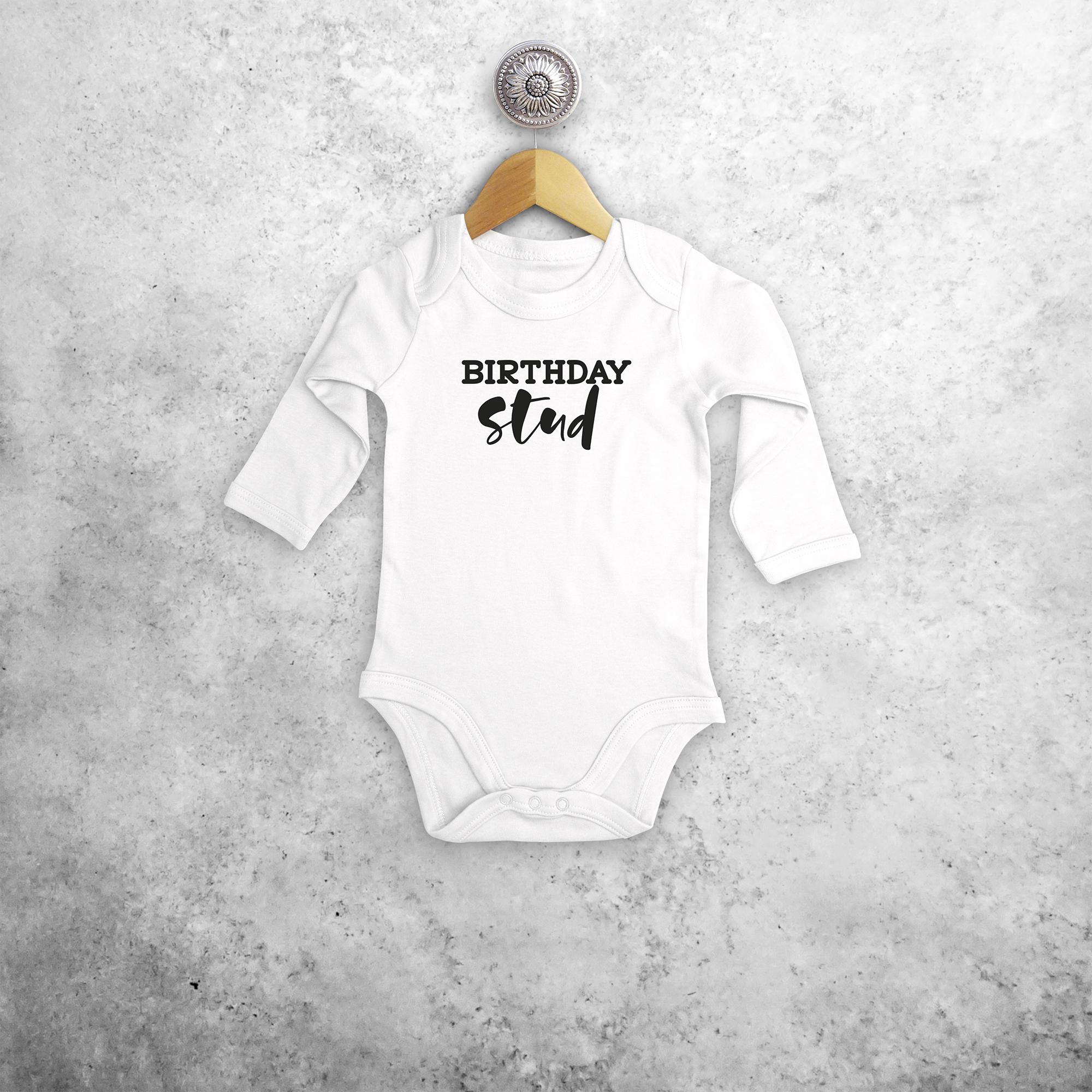 'Birthday stud' baby longsleeve bodysuit