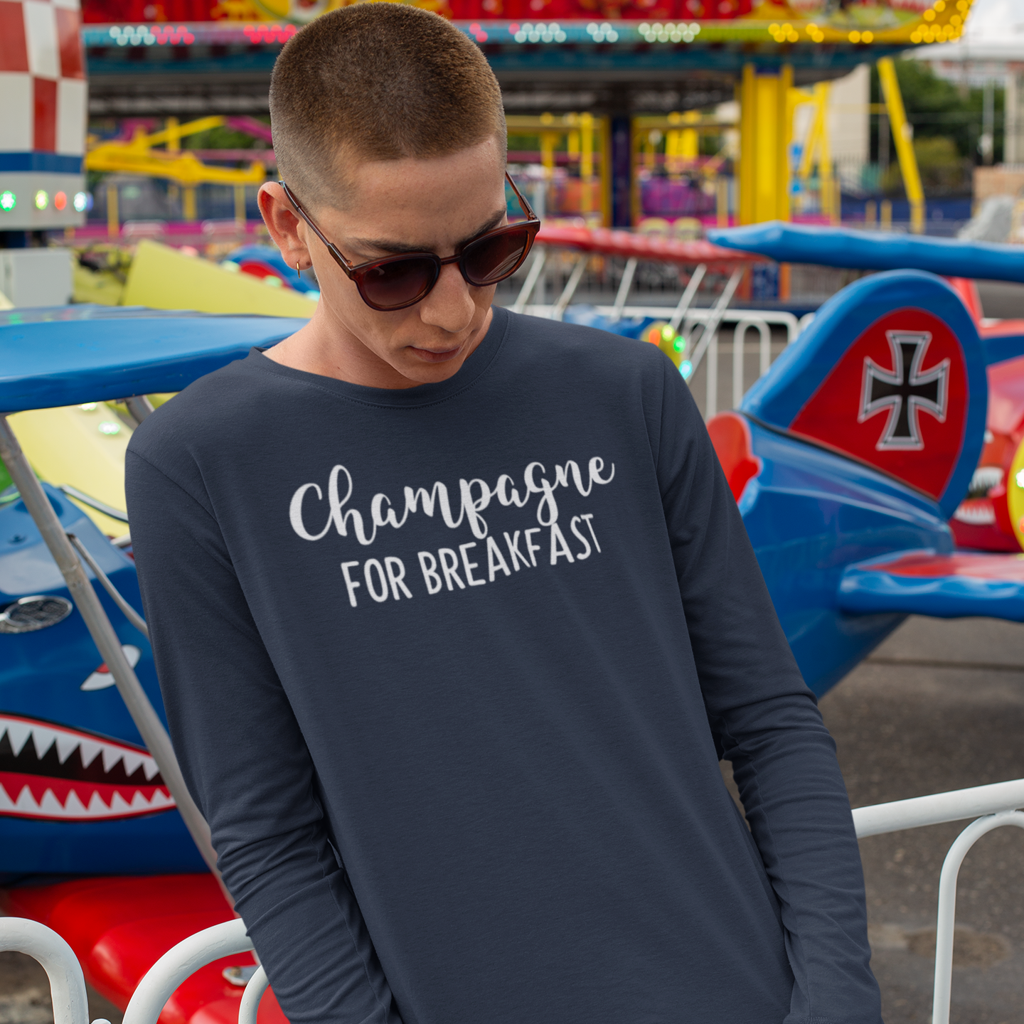 'Champagne for breakfast' adult longsleeve shirt