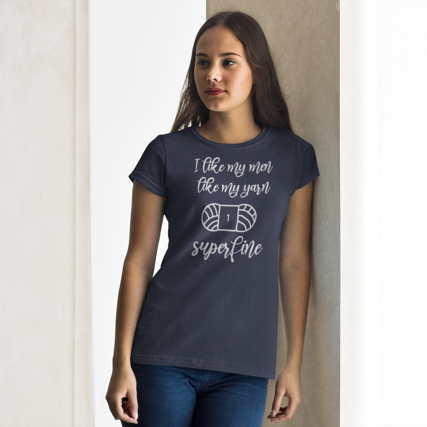 'I like my men like my yarn. Superfine' adult shirt