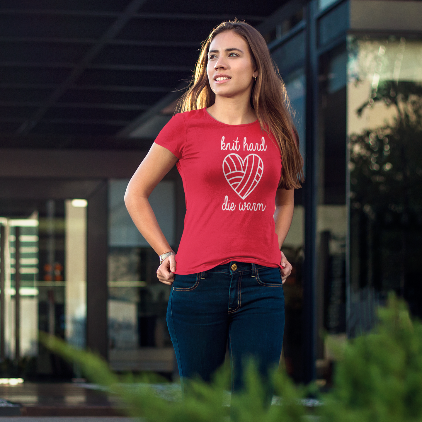 'Knit hard, die warm' adult shirt