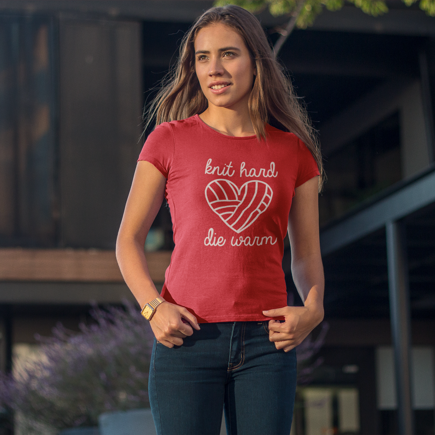 'Knit hard, die warm' adult shirt