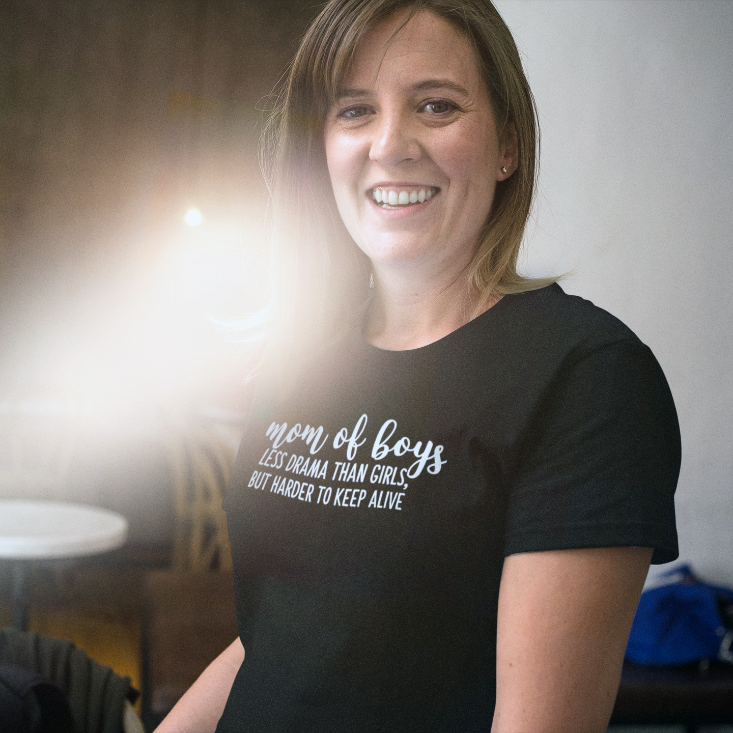 'Mom of boys - Less drama than girls, but harder to keep alive' adult shirt