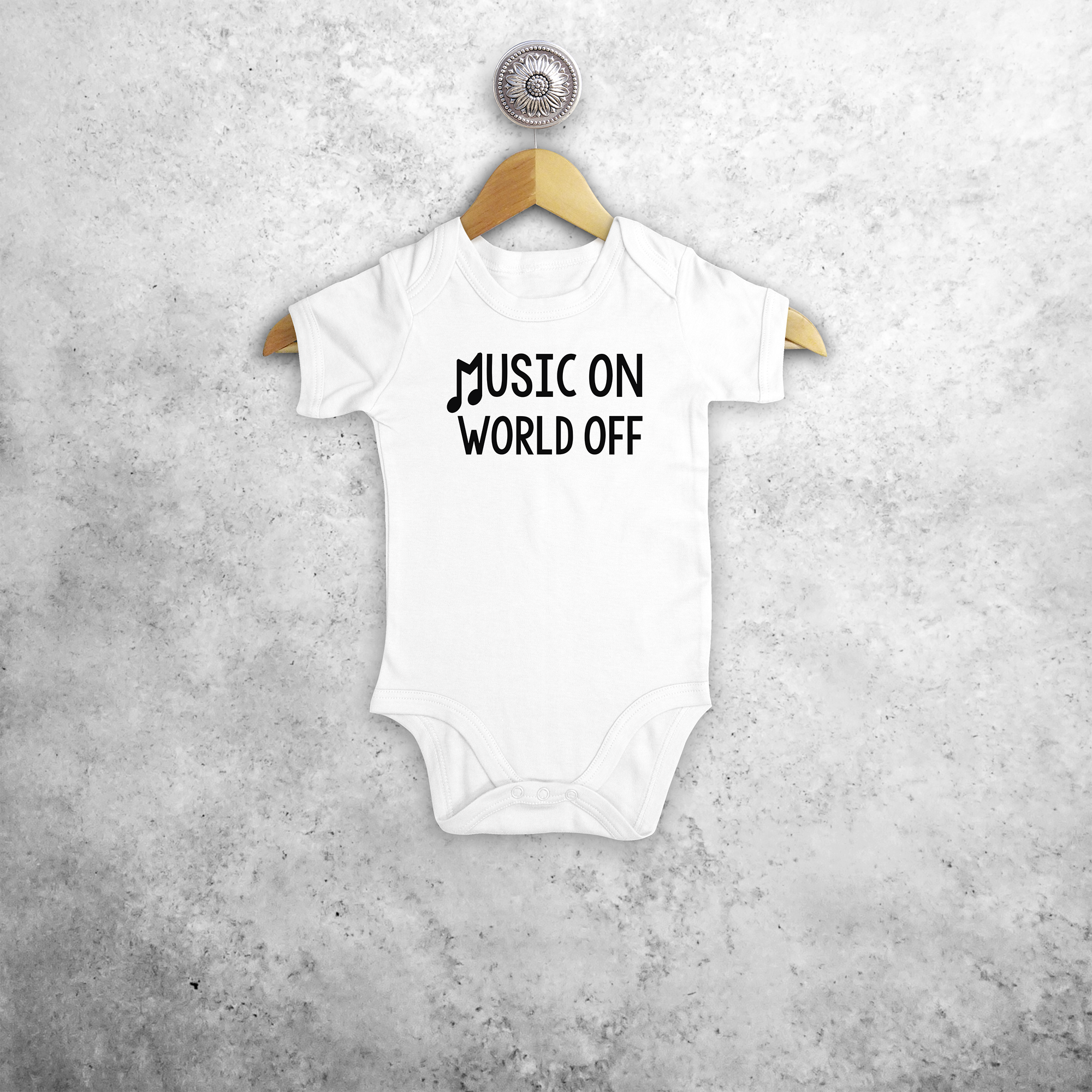 'Music on - World off' baby shortsleeve bodysuit