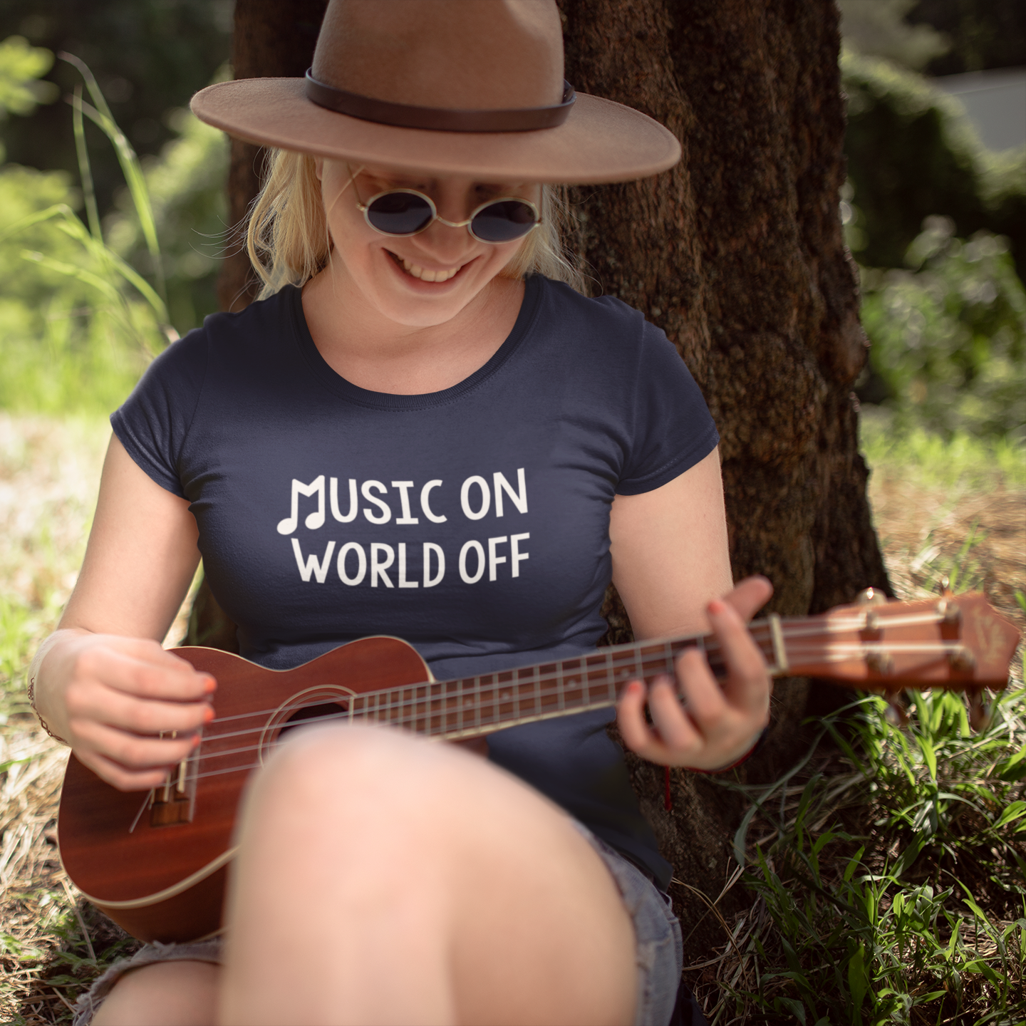 'Music on - World off' adult shirt
