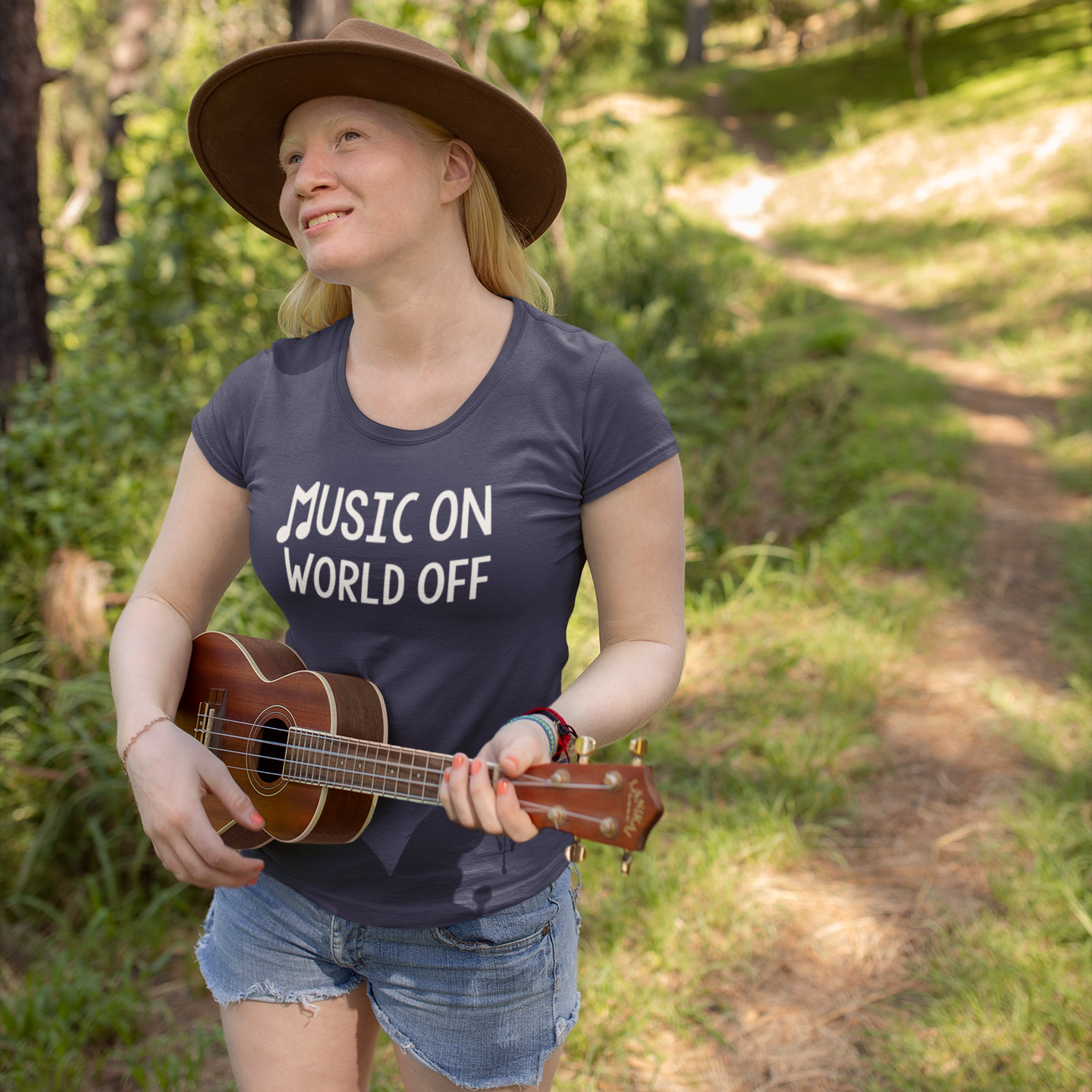 'Music on - World off' adult shirt