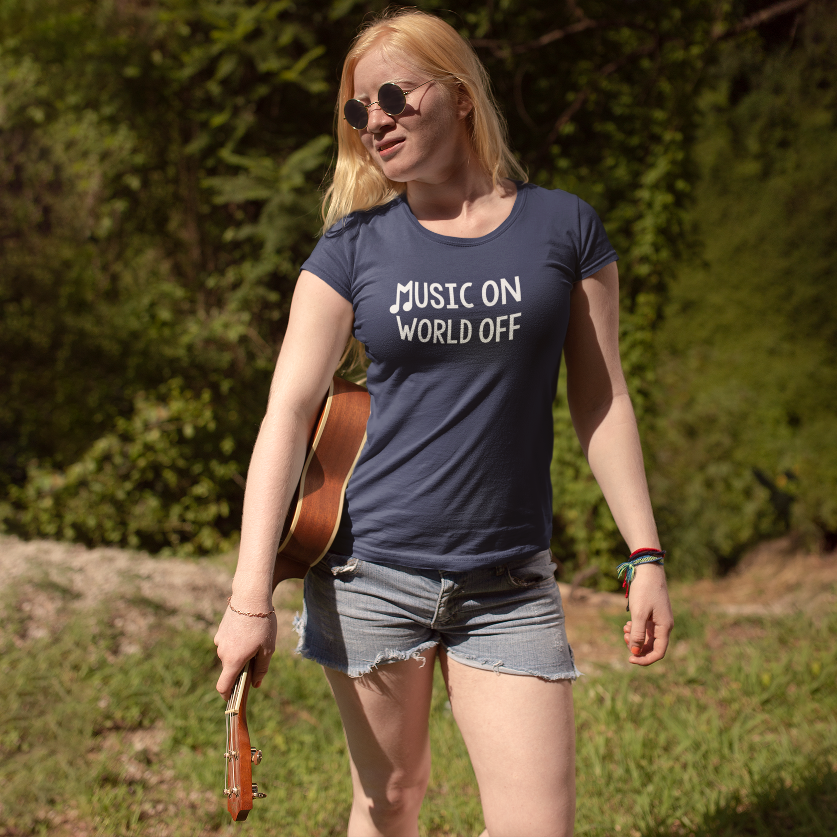'Music on - World off' adult shirt
