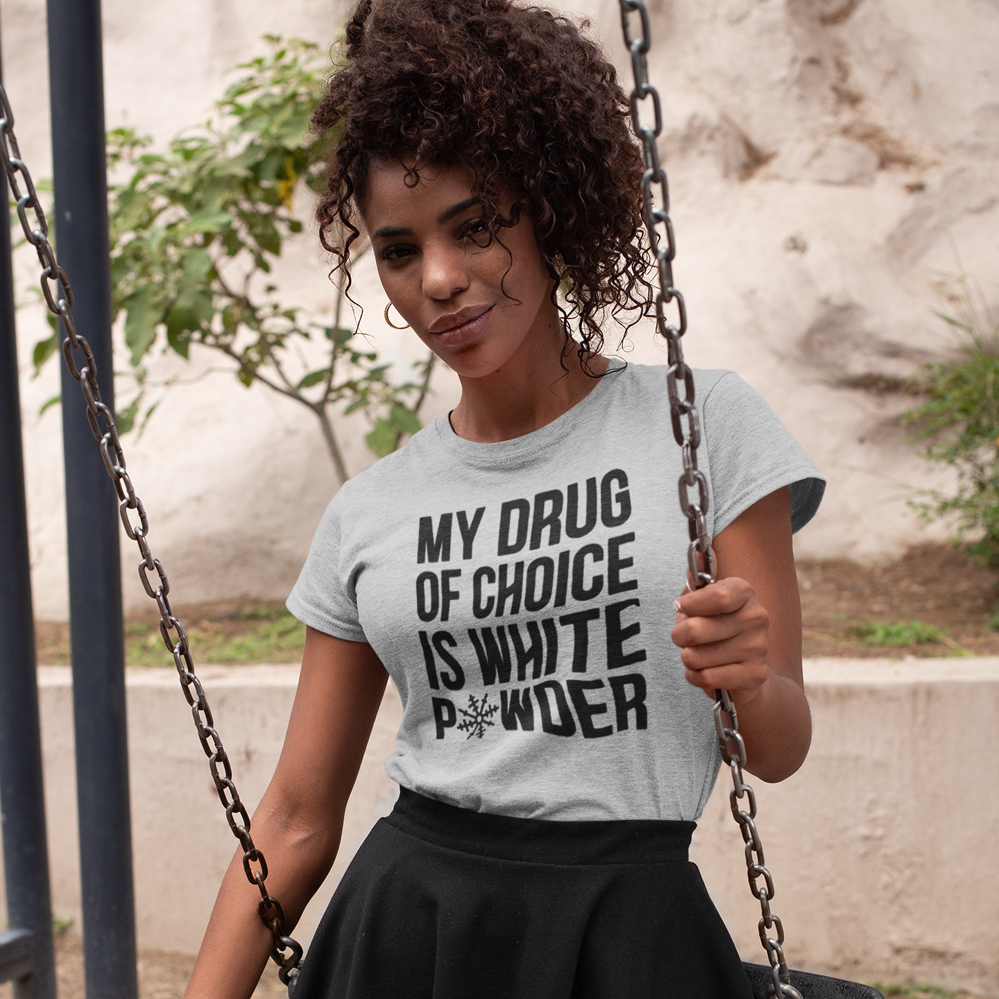 'My drug of choice is white powder' adult shirt