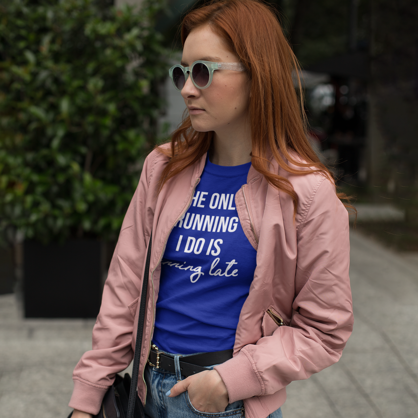 'The only running I do is running late' adult shirt