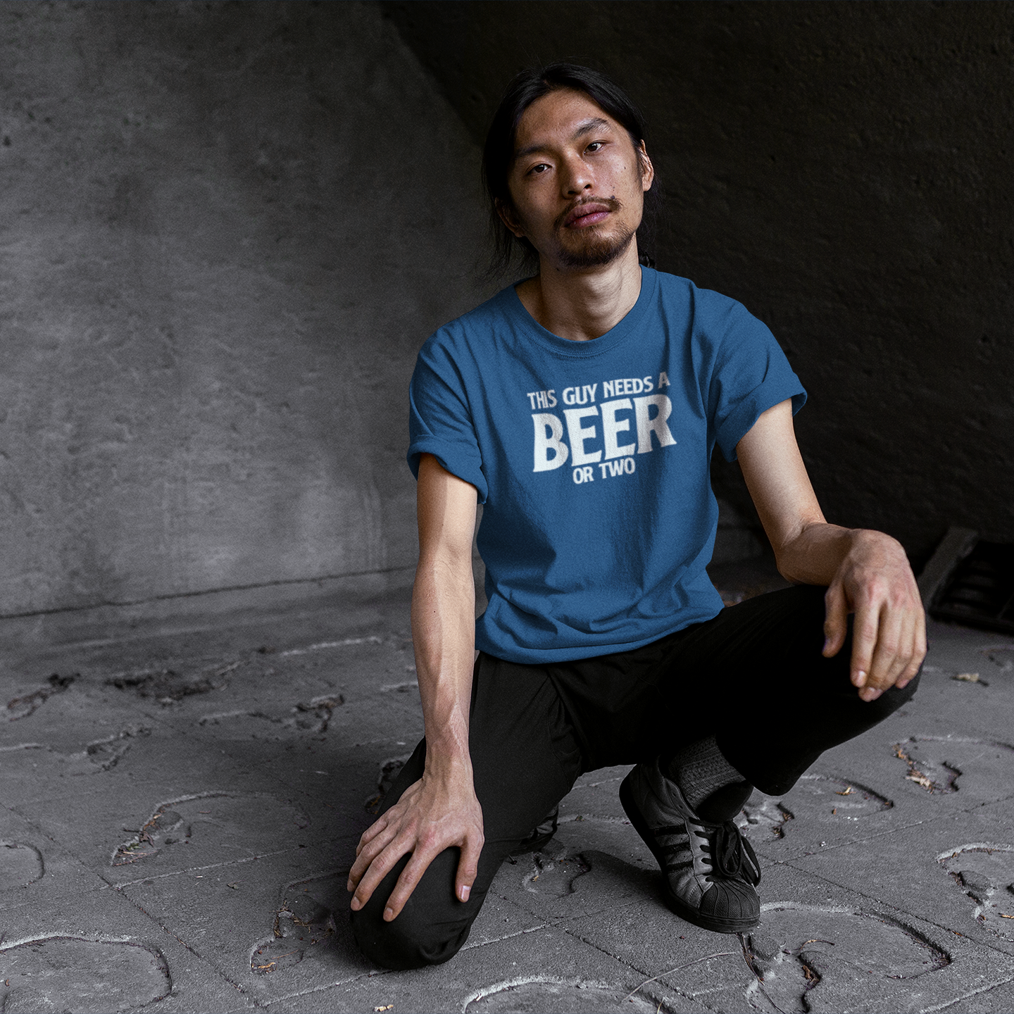 'This guy needs a beer or two' adult shirt