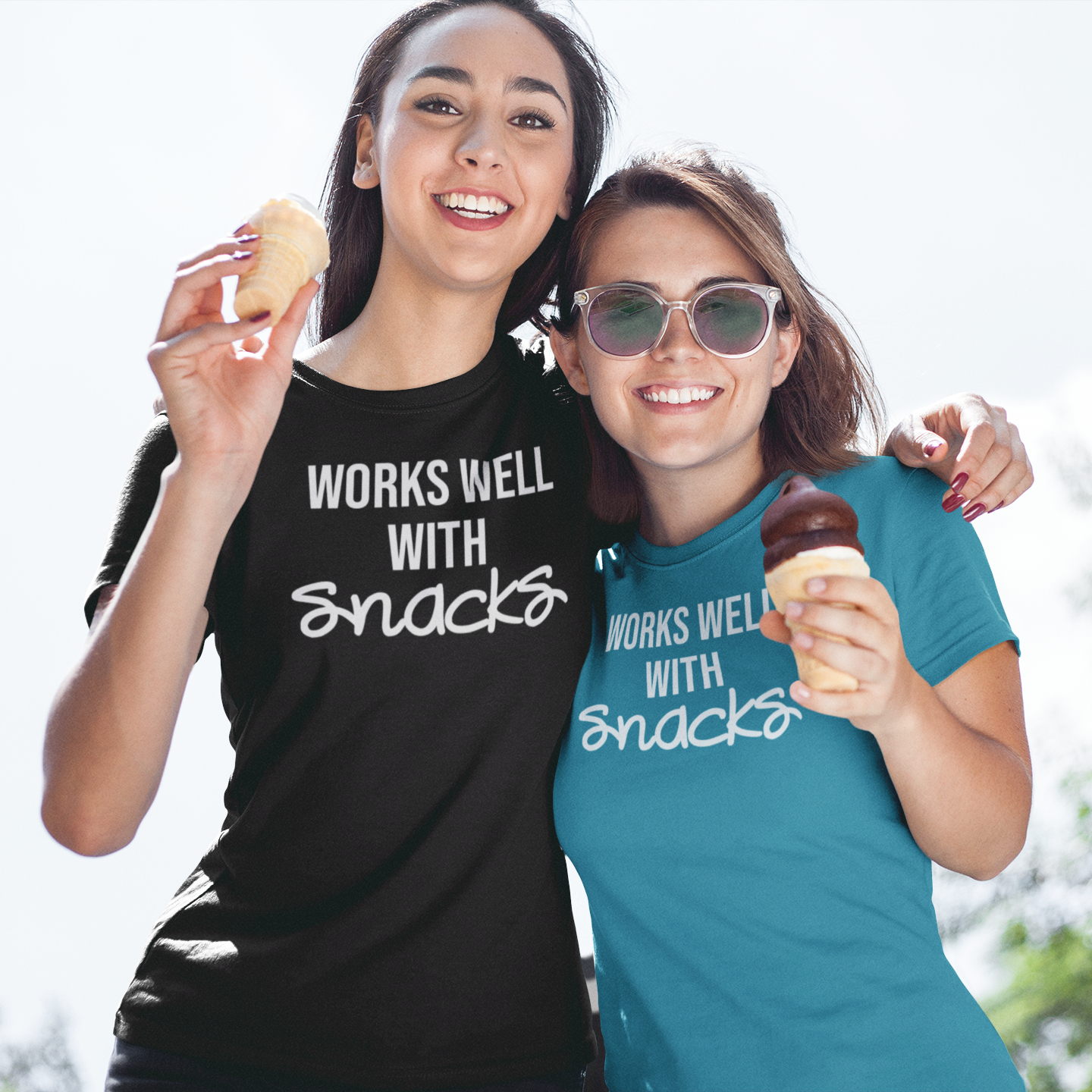 'Works well with snacks' adult shirt