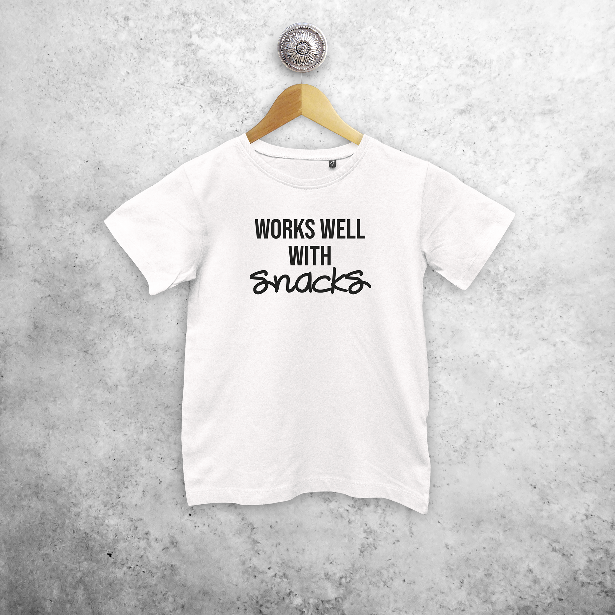 'Works well with snacks' kids shortsleeve shirt
