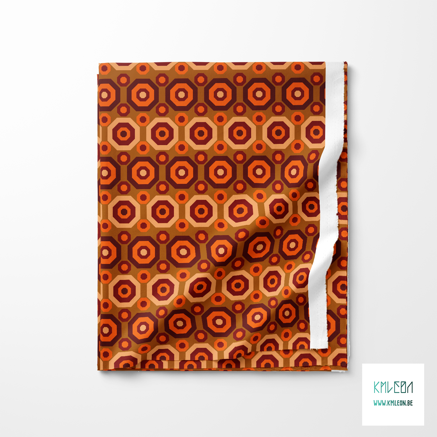 Retro achthoeken in bruin, beige en oranje stof