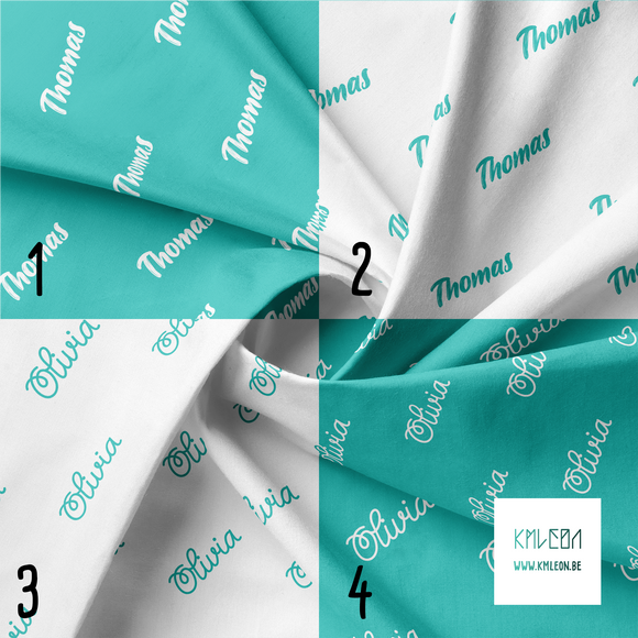 Personalised fabric in teal