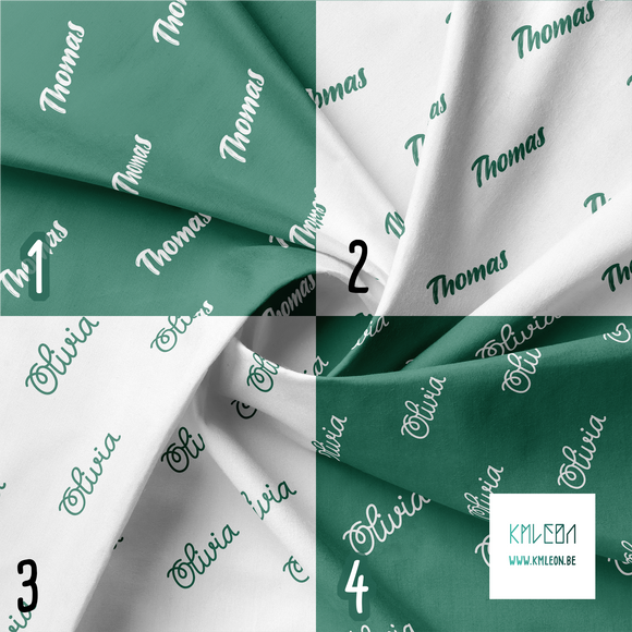 Personalised fabric in viridian green