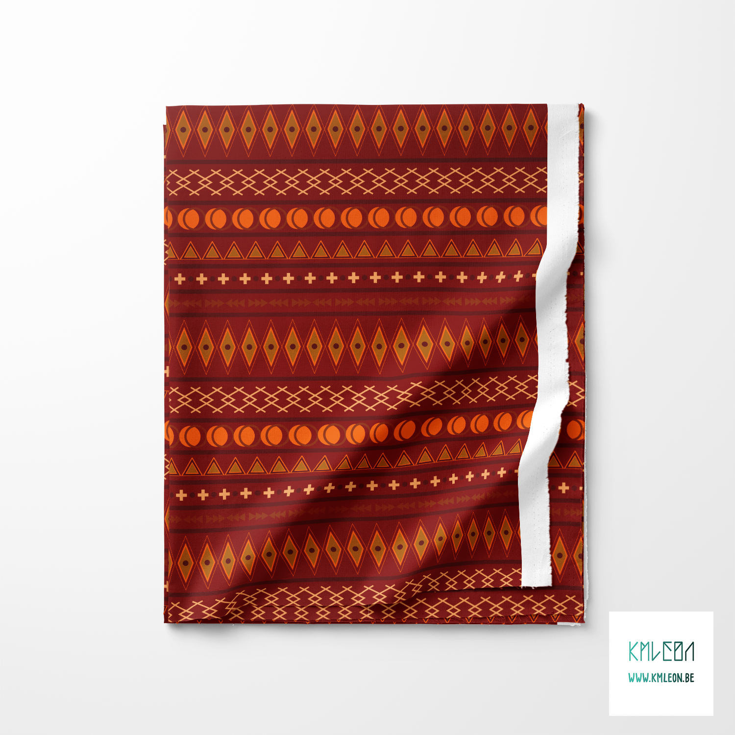 Geometric shapes in brown, beige and orange fabric