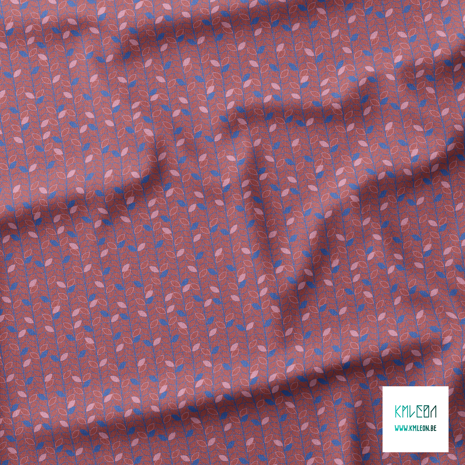 Pink and blue leaves fabric