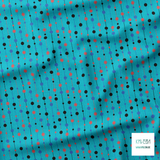 Blue, red and black pearls on strings fabric