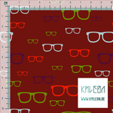 Red, purple, green and light blue glasses fabric