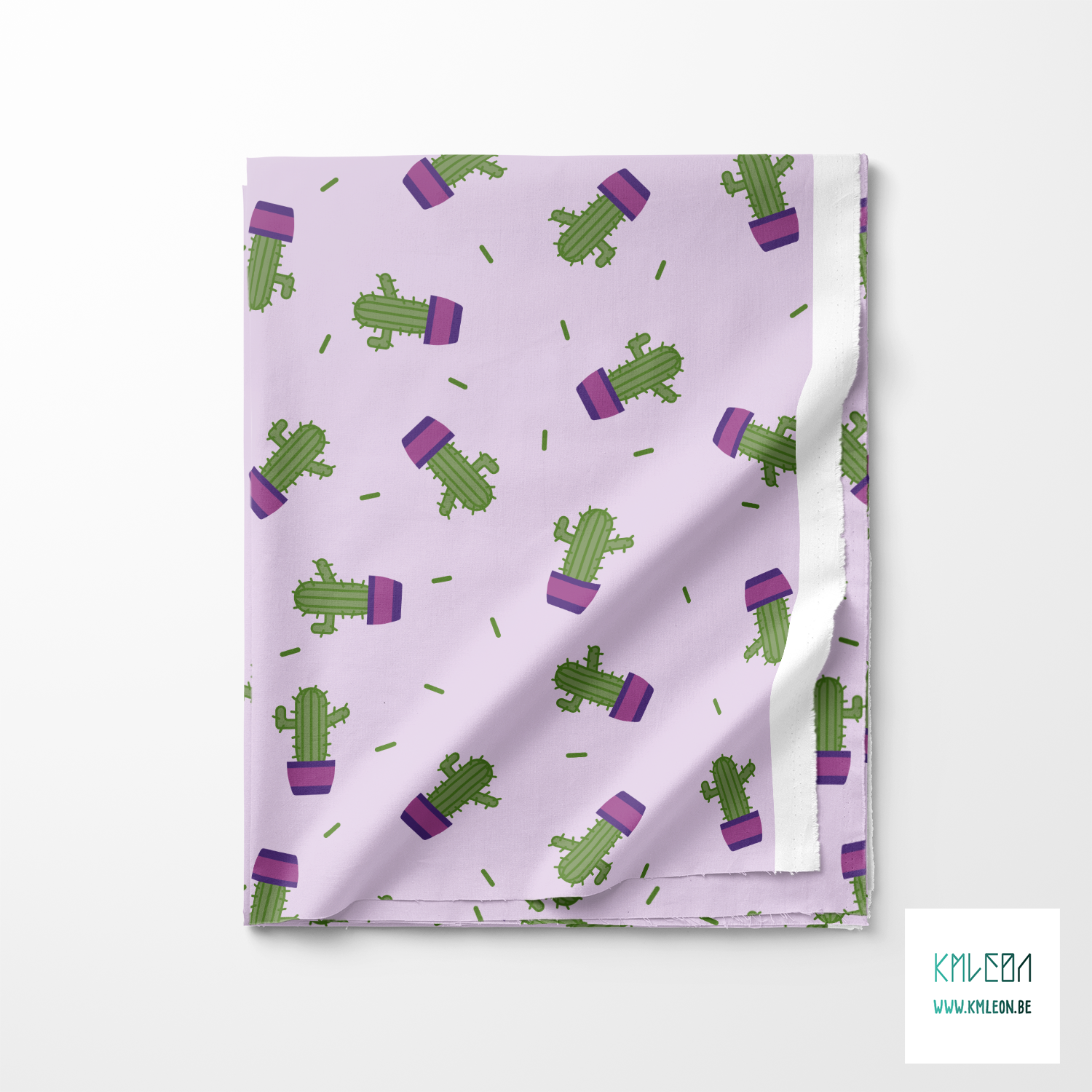 Cactus in purple pot and needles fabric