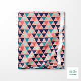 Mint green, teal, navy and pink triangles fabric