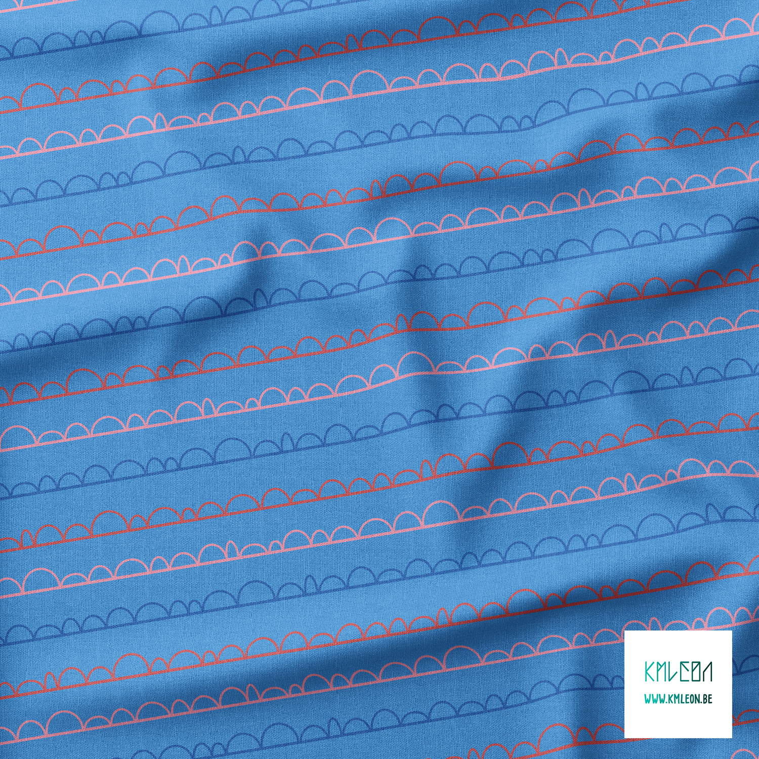 Pink, red and blue irregular arches fabric