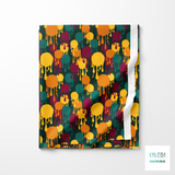 Yellow, orange, green and purple graffiti fabric