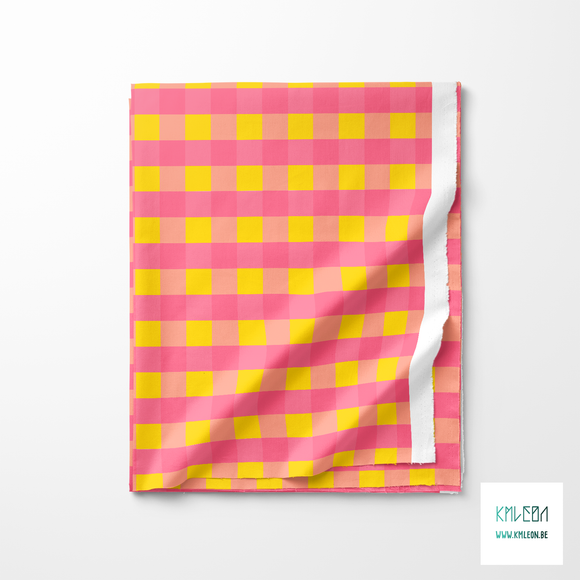 Pink and yellow gingham fabric