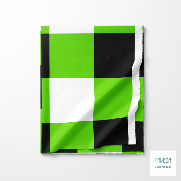 Black, slime green and white gingham fabric