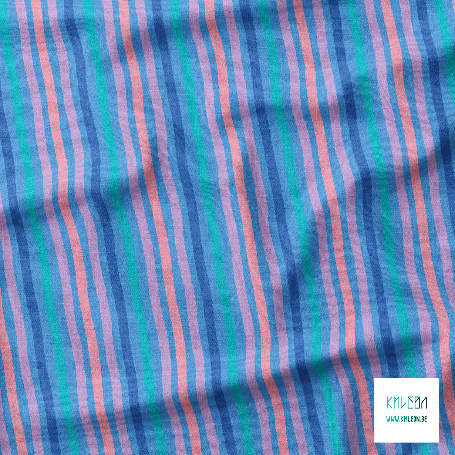 Pink, purple, teal and blue stripes fabric