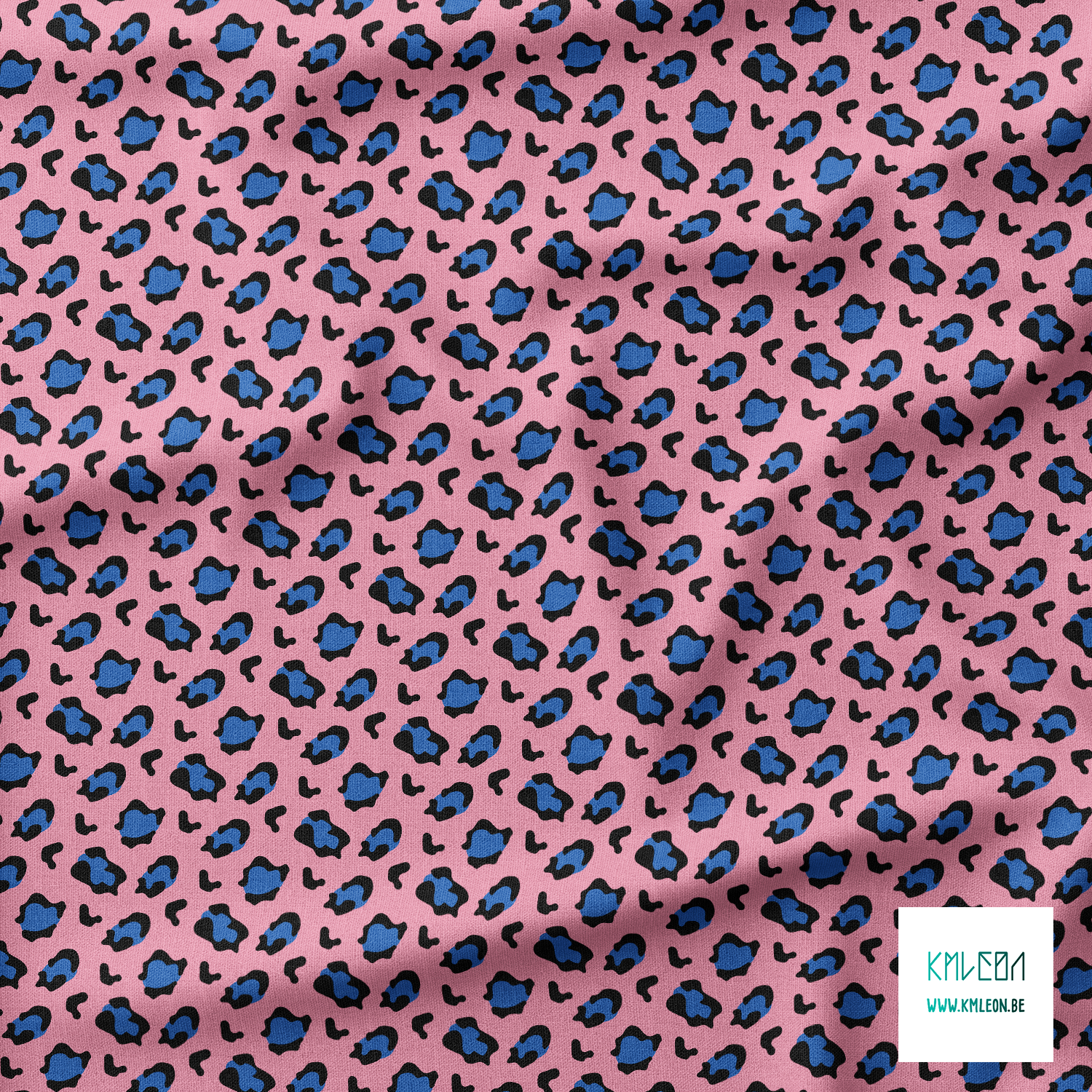 Blue and black leopard print fabric