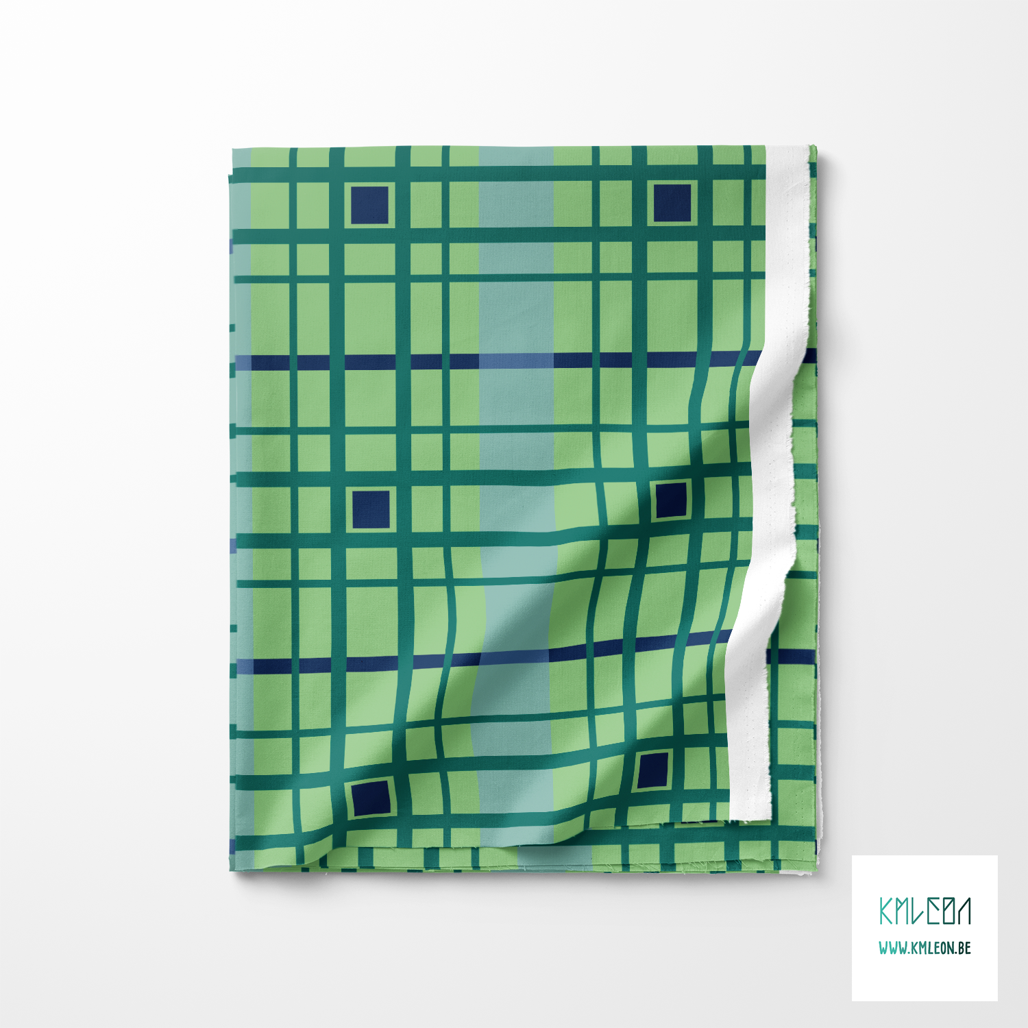 Green and navy plaid fabric