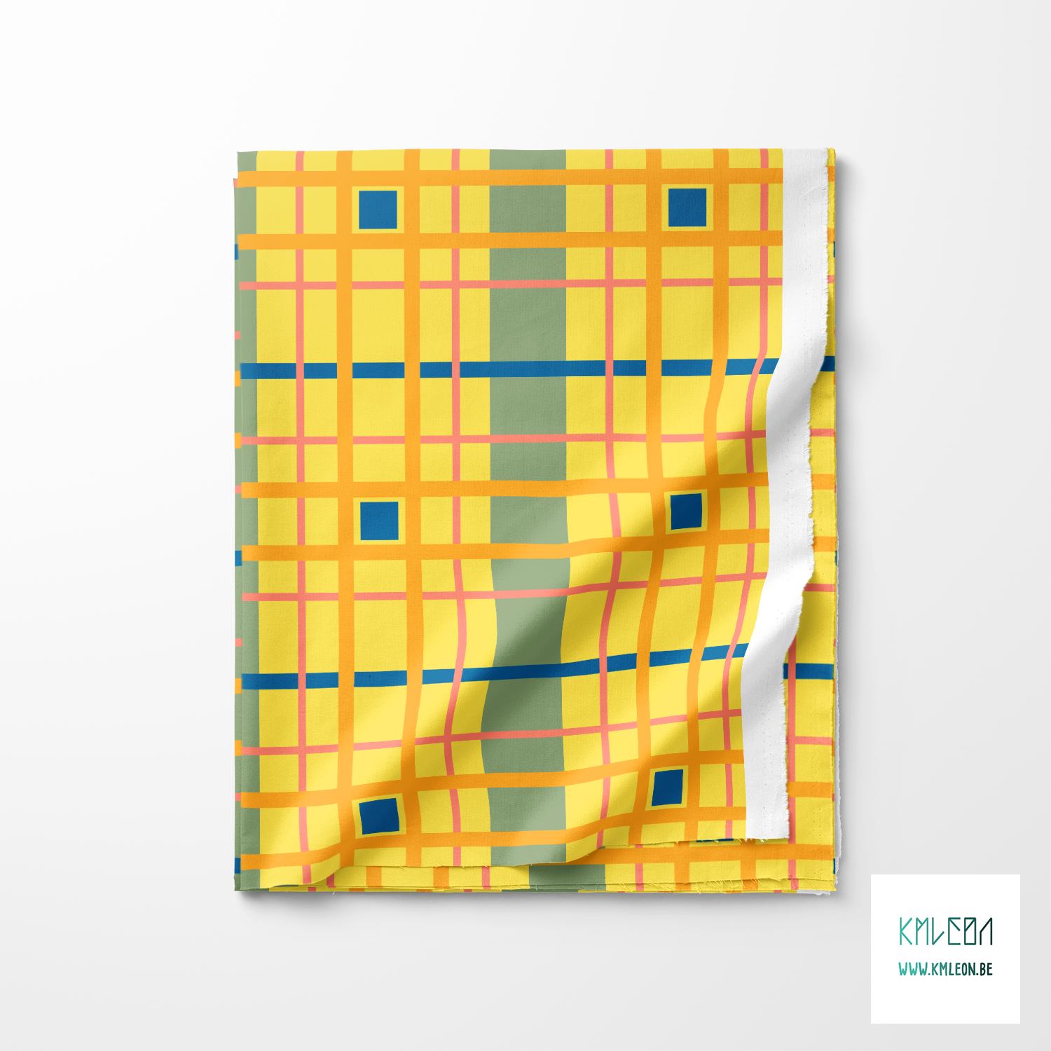 Orange, pink and blue plaid fabric