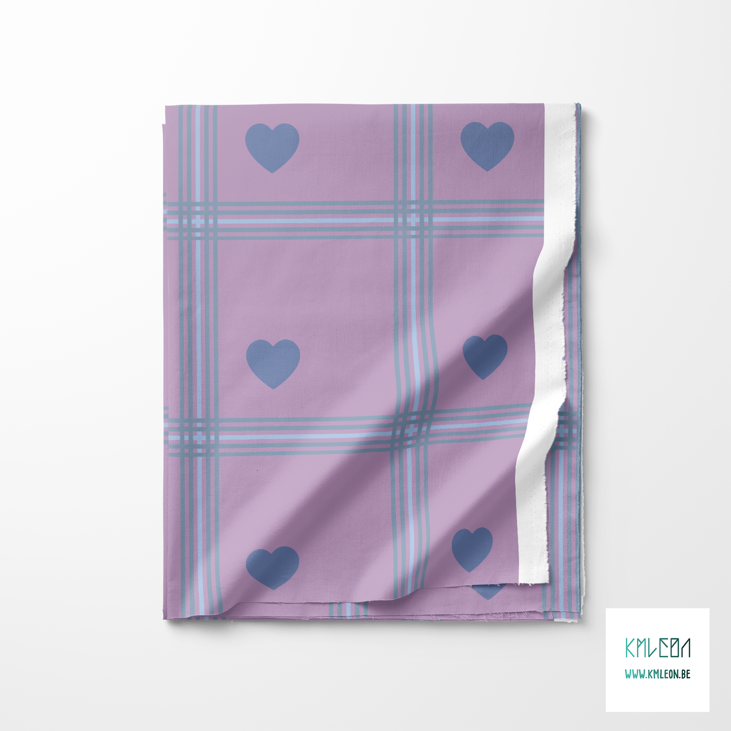 Blue plaid with blue hearts fabric