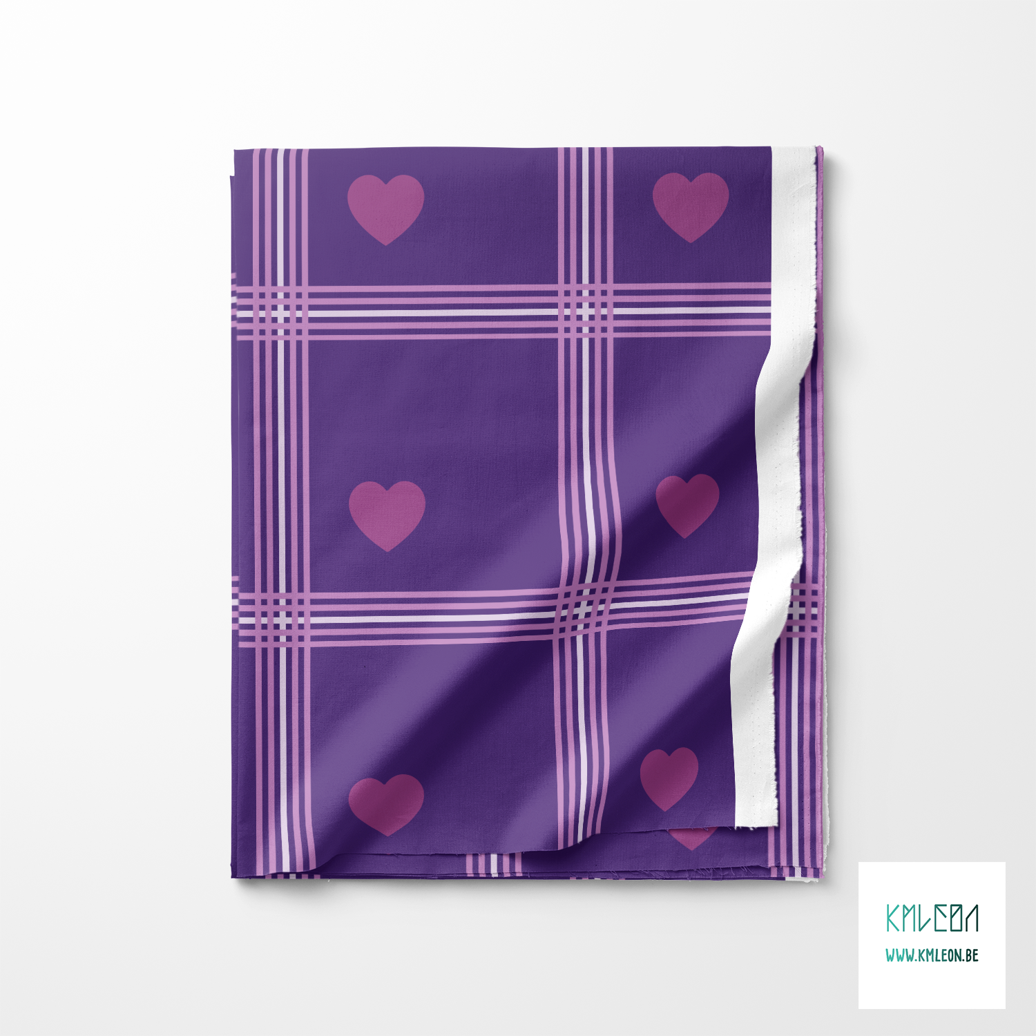 Purple plaid with purple hearts fabric