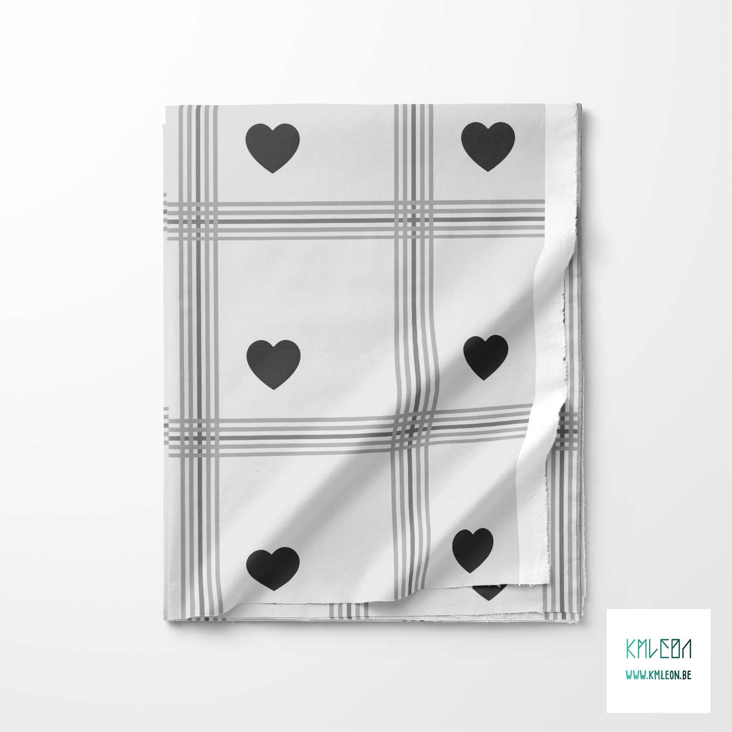 Grey plaid with grey hearts fabric