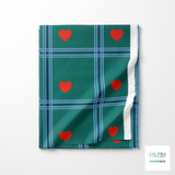 Blue plaid with red hearts fabric