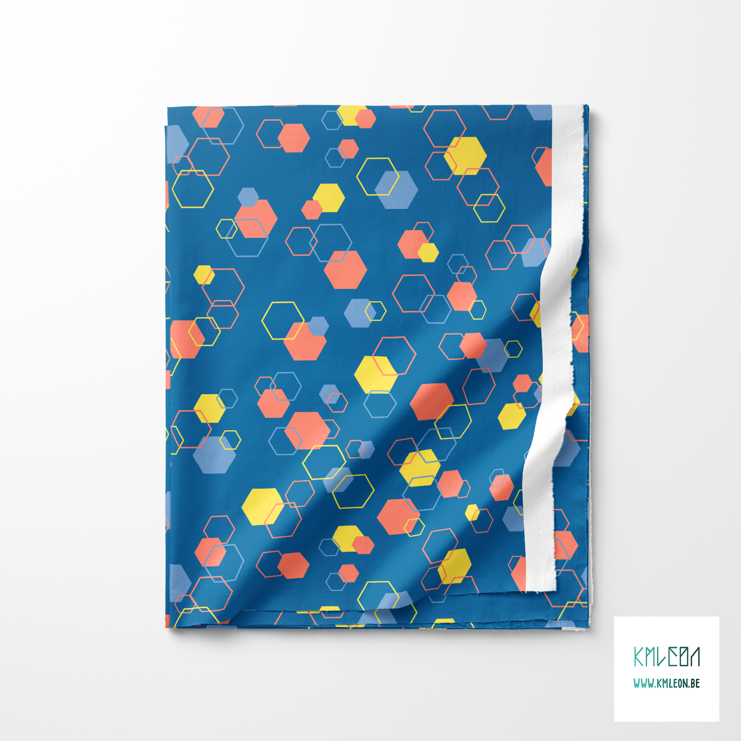 Random yellow, blue and pink octagons fabric