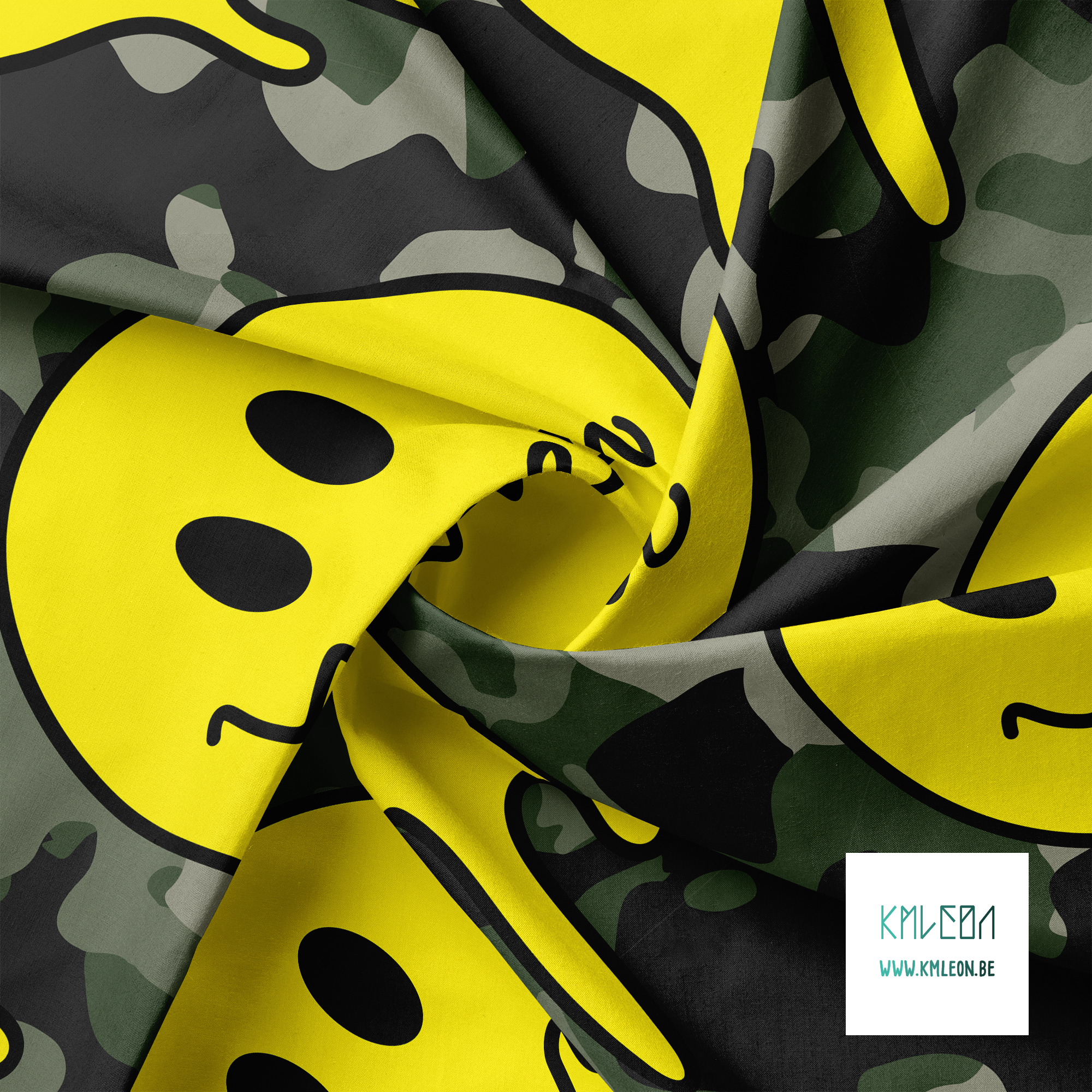 Camouflage and smileys fabric