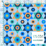 Teal, blue, navy and orange stars fabric