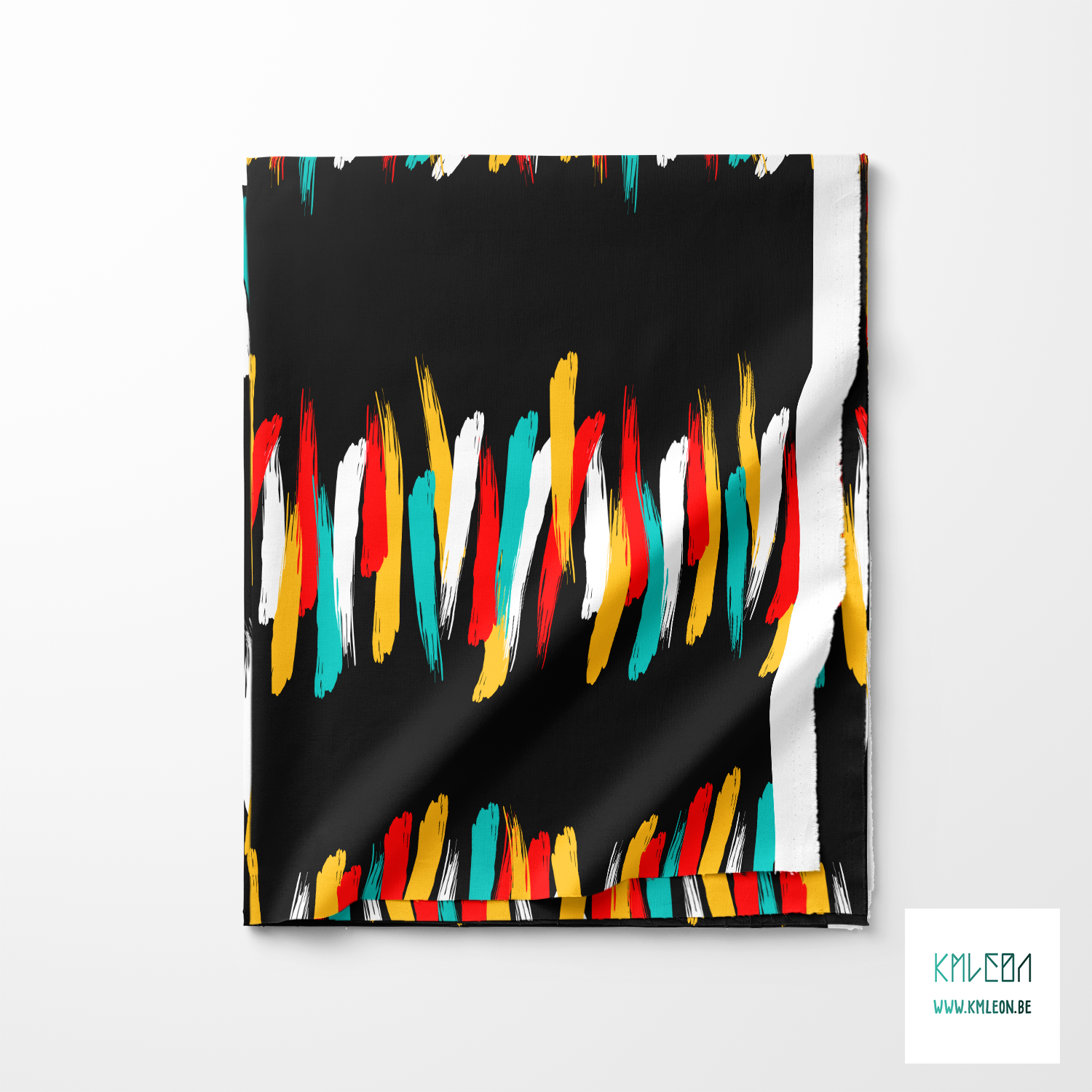 Yellow, white, red and teal brush strokes fabric