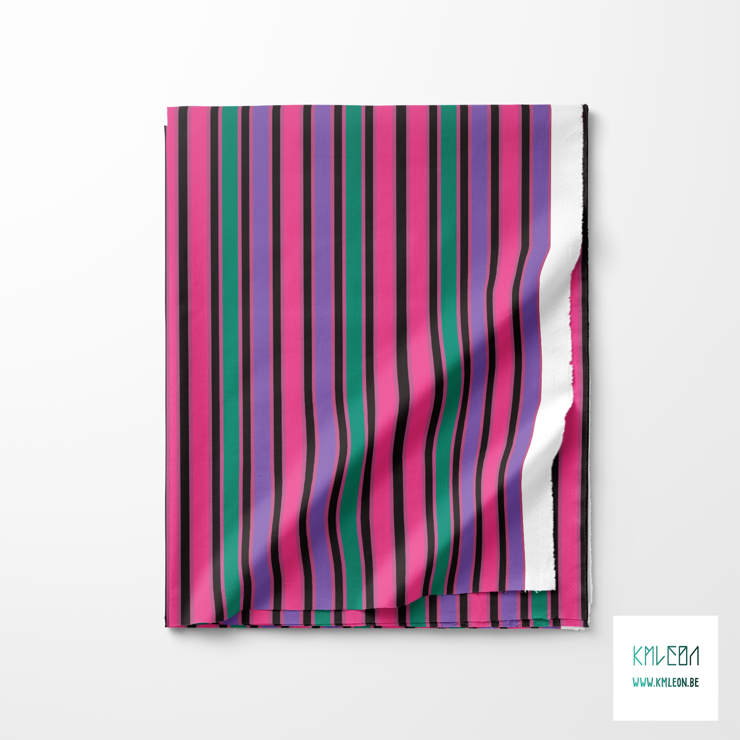 Purple, green, black and pink vertical stripes fabric