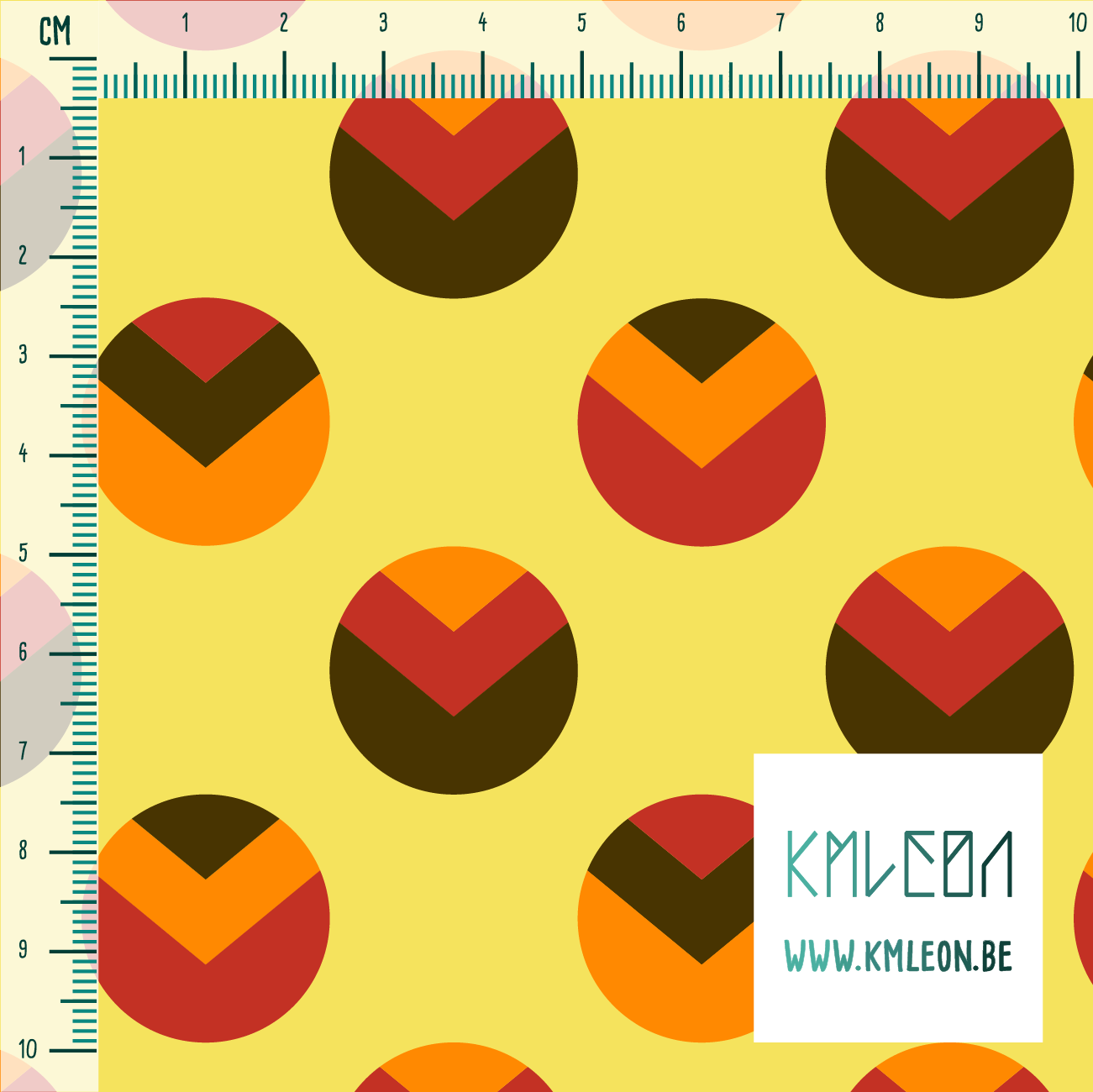 Orange, brown and red circles and triangles fabric