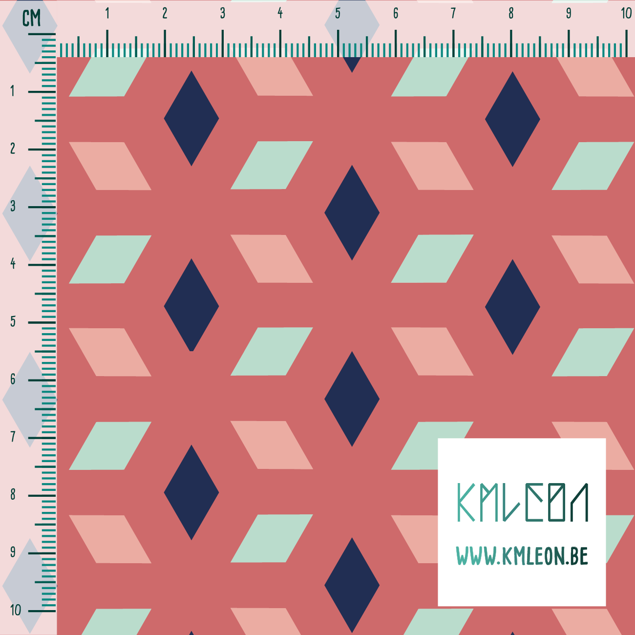 Diamonds in mint green, navy and pink fabric